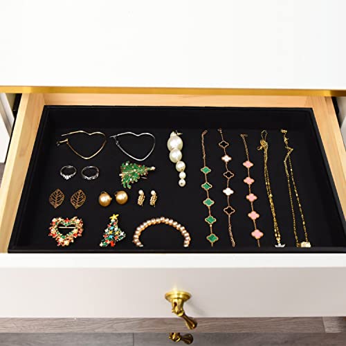 Black Velvet Stackable Jewelry Tray Showcase Display Stackable Necklace Bracelet Ring Showcase Display Empty Plate (2 Pack)