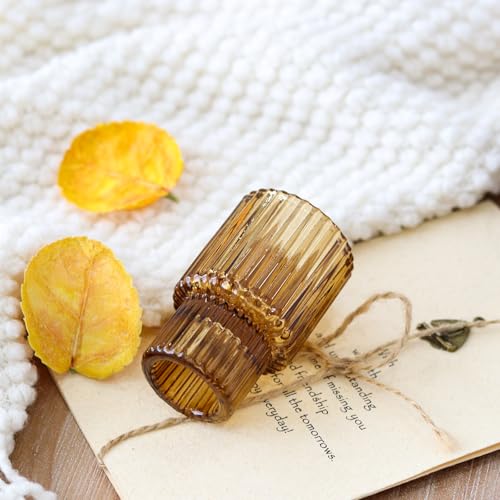 Brown Candlestick Holders 6PCS for Tealight Candle Stick Candles, Ribbed Glass Taper Candle Holders Set, Table Centerpieces for Thanksgiving Christmas Farmhouse Decor Indoor and Outdoor - color: Brown