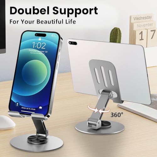 Universal Metal Cell Phone Stand, Multi-Angel Adjustable 360° Rotation Non-Slip Metal Phone Stand Compatible with iPhone 17 16 Pro Max and All Smartphones (Grey) - color: Grey