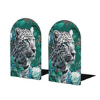 Wild Jungle Snow Leopard On Dark Green Luxury Bookends for Shelves 2 Pcs Wooden Book Stopper Organizer for Home Office Libraries