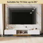 LIKIMIO Extendable TV Stand for 65-90 Inches TVs, Adjustable Length 63''-94.5'', Modern White Entertainment Center with Storage Cabinets, Charging Station & LED Lights, Media Console for Living Room