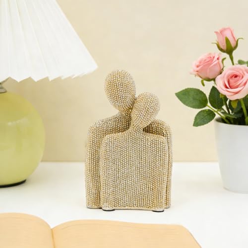 Hugging Couple Statue, Sparkling Golden Romantic Resin Lovers Figurine, Modern Abstract Art Sculptures for Home Living Room Bedroom Office Bookshelf Decor, Luxury Wedding & Valentine's Day Gift