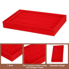 uxcell Velvet 7 Slots Ring Organizer Jewelry Display Tray Showcase Ring Holder Velvet Jewelry Organizer Stand for Rings Earrings Red - color: Red