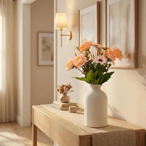 White Ceramic Bud Vase Minimalist Small Flower Vases Floral Arrangement Holder Bottle for Home Office Decor