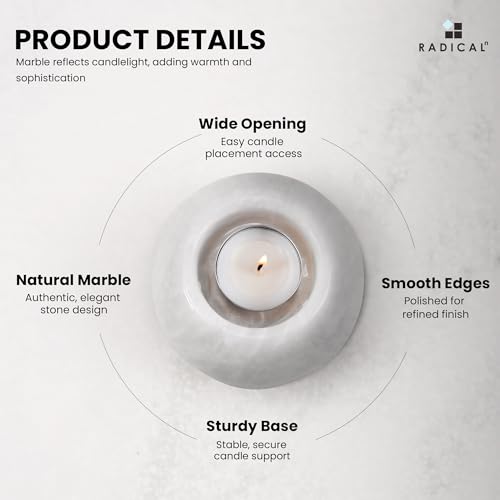 Radicaln Marble Tealight Candle Holder 4" Inches White Handmade Candle Accent for Home Decor, Ideal Set of 3 Small Marble Taper Holder for Table Centerpieces, Votive Candle Holder - color: White