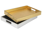 HofferRuffer Rectangle Serving Tray with Hole Handles for Coffee Table, Breakfast, Tea, Food, Butler - Countertop, Kitchen, Vanity Serve Tray, 16.2 x 12.2 x 2 inches, Faux Leather (Gold) - color: Gold, size: 16.2" x 12.2" x 2"