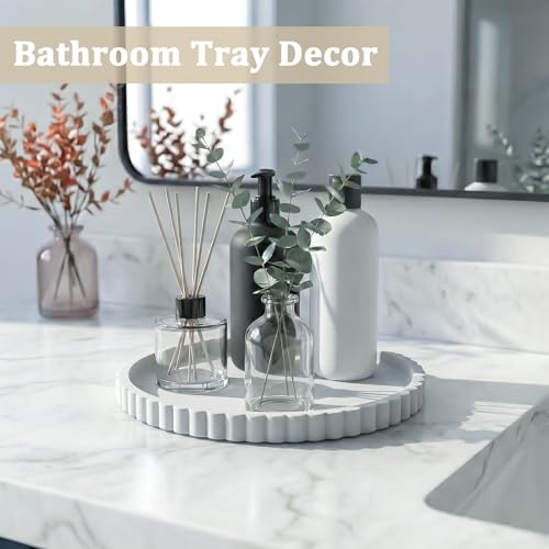 Silicone Bathroom Vanity Tray, Modern Round Decorative Tray for Countertop, Waterproof & Unbreakable Cosmetic Perfume Organizer, Extra-Thick & Sturdy, Easy to Clean Candle Tray (9 inch, White) - color: White, size: 9"