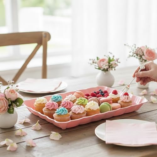 6 Pack Pink Plastic Serving Trays for Party, 9 x 13 Inch - Heavy Duty Plastic Trays for Food - Rectangular Party Serving Trays and Platters - Pink Disposable Trays - color: Pink