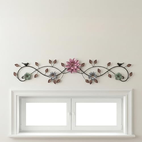 Birminwind Metal Flower Wall Art above Door: 3D Floral Wall Décor above Window with Bird Leaves - 32.28" Black and Gold French Country Decoration above Bed Couch Tv