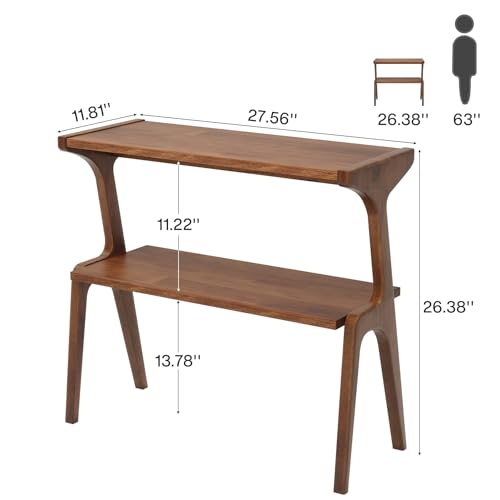 Tribesigns Solid Wood End Table, Rustic Side Table for Couch, 2-Tie Farmhouse Tall End Table, Narrow Bedside Table for Bedroom, Living Room, Easy Assembly, Rustic Brown - color: Rustic Brown