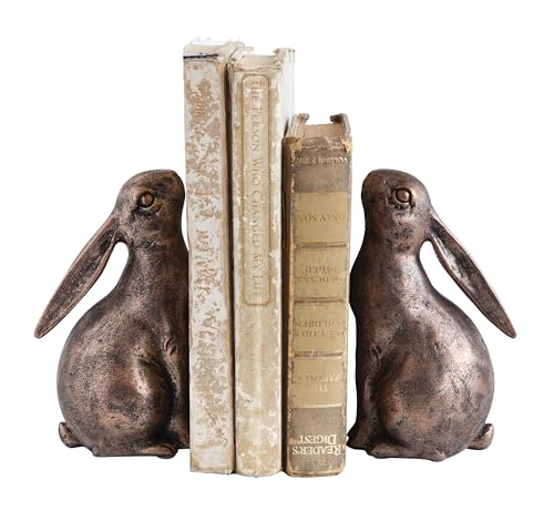 Creative Co-Op Decorative Resin Rabbit Bookends, Bronze, Set of 2 - color: Bronze Color