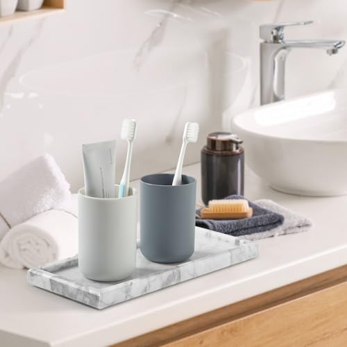 Natural Marble Vanity Tray, Luxury Stone Organizer for Bathroom & Kitchen Counter | Holds Soap Dispenser, Jewelry, Perfume | Non-Resin, Non-Ceramic Décor - color: White, size: 11.8" x 5.1" x 0.8"