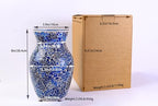 8" Deep Blue Mosaic Vase, Klein Blue Glass Flower Vase with Silver Wave Crest Design, Hand-Pasted Ocean Art Centerpiece for Modern Home, Living Room & Office - color: Blue