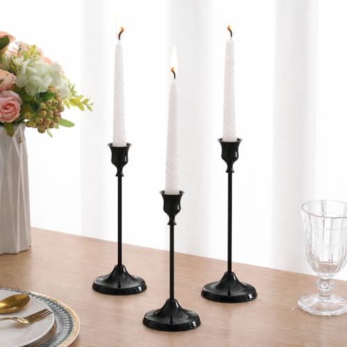 6Pcs Candlestick Holders, Metal Taper Candle Holder, Black Candle Holders for Pillar Candles, Candle Holder for Wedding Fireplace Mantel Housewarming Gift - color: Light-black