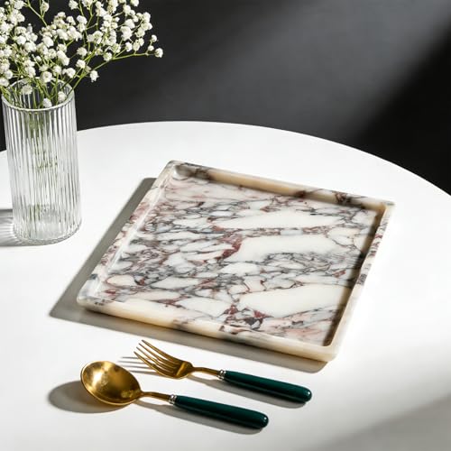 Natural Marble Decor Tray - Hand-Polished Luxury Organizer for Vanity, Bathroom | Cosmetics Perfume Jewelry Display Tray (Caracata Violet Square Tray, 9.8" x 9.8" x 0.7") - color: Caracata Violet Square Tray, size: 12" x 8" x 0.7"