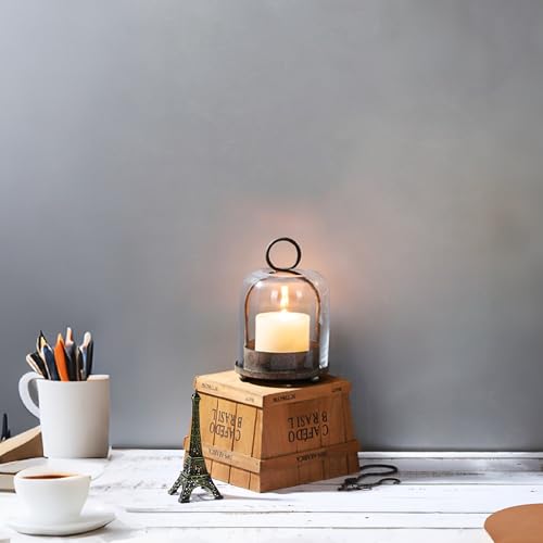 5"x7.5" Versatile Modern Metal Hurricane Lantern with Handmade Sturdy Glass Dome in Rustic Brown for 3" Pillar Candle & Plants, Industrial, Farmhouse, Shabby Chic (Brown, 5"x7.5" for 3" Pillar) - color: Brown, size: 5"x7.5"