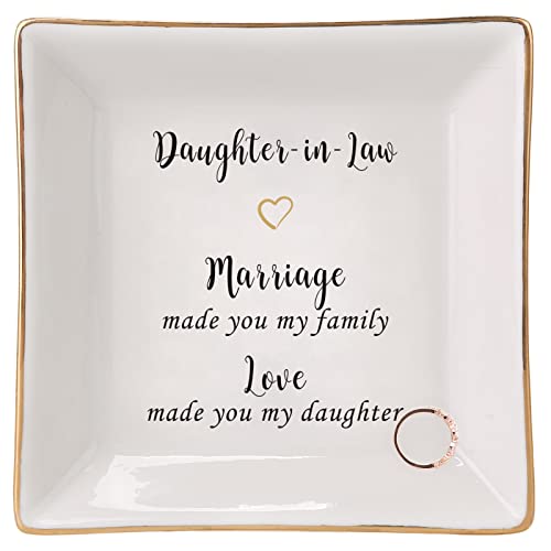 HOME SMILE Mother's Day Wedding Valentine Gifts for Daughter In Law From Mother In Law,Ceramic Ring Dish jewelry Tray,-Marriage Made You My Family,Love Made You My Daughter - style: Daughter In Law