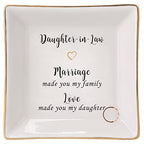 HOME SMILE Mother's Day Wedding Valentine Gifts for Daughter In Law From Mother In Law,Ceramic Ring Dish jewelry Tray,-Marriage Made You My Family,Love Made You My Daughter - style: Daughter In Law