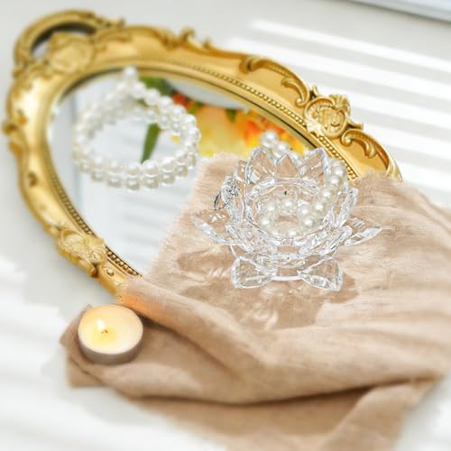 Crystal Flower Jewelry Tray, Luxury Transparent Decorative Trinket Dish for Rings, Earrings, Necklaces, Keys for Vanity Dresser Nightstand, Elegant Gift for Women Mother's Day (1, 4.4"(w) - Clear) - size: 4.4"(w) - Clear