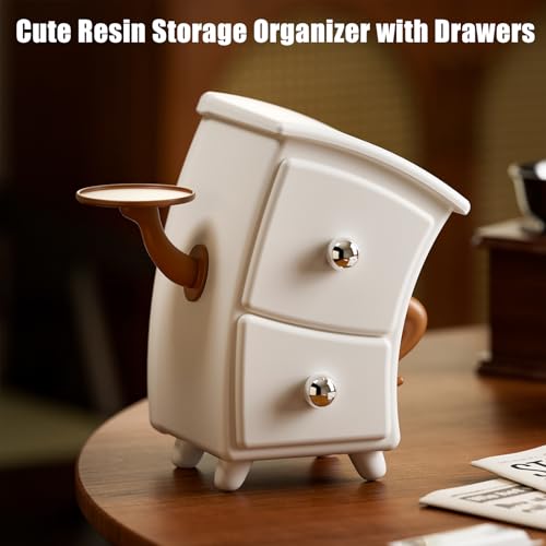 Cute Resin Storage Organizer with Drawers - Whimsical Cabinet Statue with Key & Jewelry Tray - Funky Room Decor for Desk & Vanity - Unique Housewarming Gift for Women