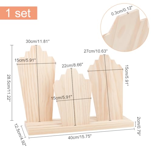 PH PandaHall Wood Necklace Display Stands with 3-Row Holder and 3 Removable Displays Wood Plank Necklace Storage Holder Bust Easel Jewelry Display for Necklaces, Rings Storage, Blanched Almond