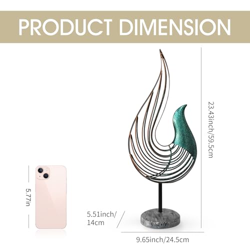 Teal Abstract Bird Sculpture, Modern Metal Wireframe Art Decor with Base, Minimalist Home Decor Accent for Living Room Table, Office Desk, Shelf Display