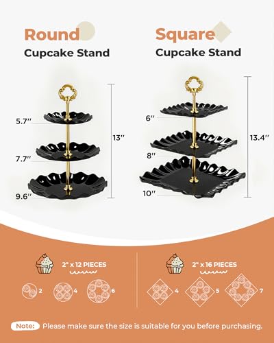 Kootek Dessert Cupcake Stand, 10pcs Dessert Table Display Set, 3 Tiered Cup Cake Holder Tower Stand Riser& Cookie Serving Trays for Wedding, Tea Party, Birthday, Baby Shower - color: Gold & Black, size: 10 Set