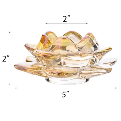 GOLDEAL Lotus Tealight Candle Holders,Set of 4,Gold Glass,Tea Light Holders,Votive Candle Holders Bulk,Pillar Candle Holder for Wedding Party,Baby/Bride Shower Party,Bathroom,Home Table Centerpieces - color: Gold