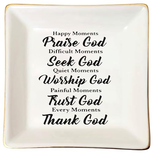 Christian Gifts For Women Jewelry Dish Tray Ceramic Trinket Dish Her Thanksgiving Day Christmas Birthday Happy Monents Praise God. - style: Christian Gifts For Women
