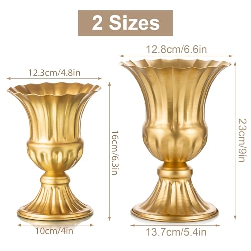 Sziqiqi Gold Flower Arrangements Vase for Wedding Table Centerpiece - 9in Metal Planter Vase Pot for Artificial Real Flower Small Trumpet Plant Urn for Garden - color: Gold, size: 9in-2pcs