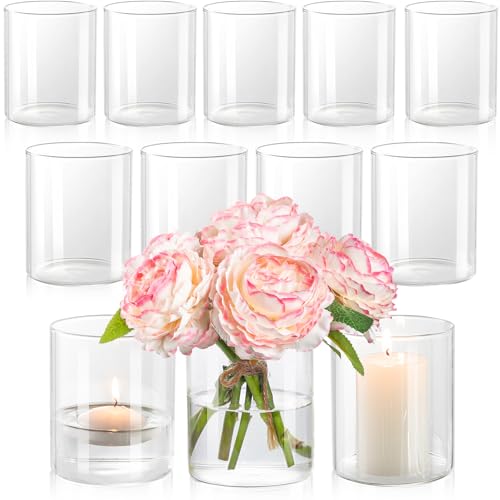 12pcs Glass Cylinder Vases for Centerpieces - 4 Inch Small Flower Vase for Wedding Decorations, Clear Glass Flower Vases Floating Candle Holder for Table Centerpiece Wedding Home Décor - size: 12 Pack 4 Inch