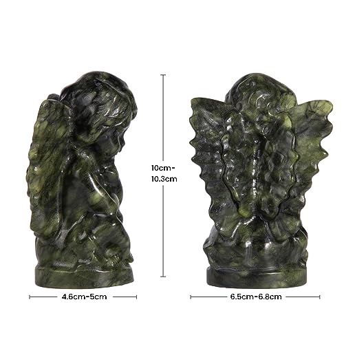 Nupuyai Natural Green Jade Baby Angel Praying Statue for Home Office Decor, Healing Carved Guardian Angel Figurine Collectible Sculpture for Reiki Healing Meditation - size: 3.93-4.05''