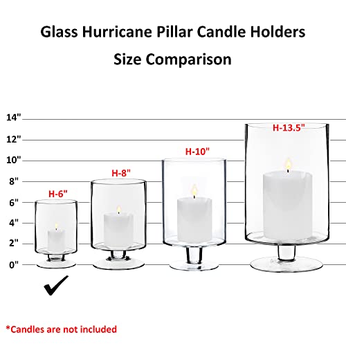 CYS EXCEL Glass Hurricane Pillar Candle Holders (H:6" W:3.75", 2 PCS) | Multiple Size Choices Short Stem Candle Jars | Stemmed Glass Cylinder Candle Vase - size: H-6" W-3.75"