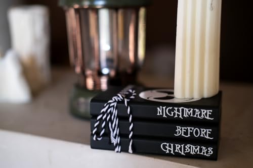 Mini Black Halloween Tiered Tray Decor Wood Decorative Book Stack, Rustic Farmhouse Faux Books Bundle for Home Table Mantle Shelf Decoration Nightmare Before Christmas Sign - color: Nightmare Before XMAS