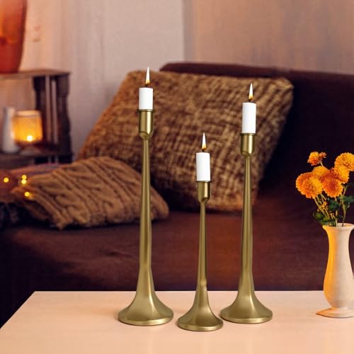Set of 3 Taper Candle Holders, Cast Iron Candlestick Holders Tall for Wedding, Dining Table, Halloween & Fall Decor, Home Decoration (Gold, 12" 14" 15.5") - color: Gold