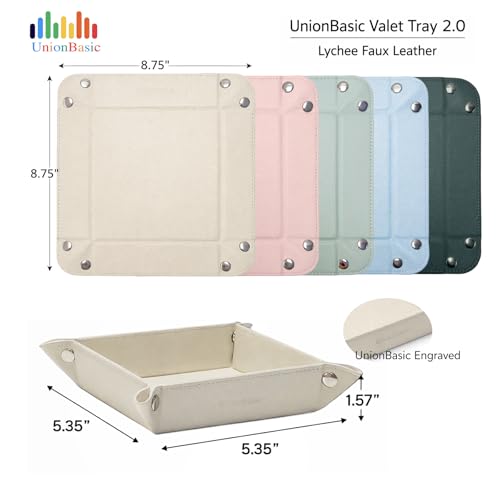 UnionBasic Valet Tray, Jewelry Tray for Rings Watches Earrings, Entryway Catchall Caddy for Coins Keys Change, Nightstand Organizer Bedside Valet Holder, Trays for Electronic Gadgets, Lychee Beige - color: Lychee Beige, size: 5.4" x 5.4" x 1.6"