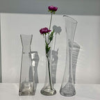 WGV Maria Bud Vase, Width 3", Height 15.75", Clear Tall Slant Cut Opening Gathering Concaved Glass Floral Container Centerpiece for Wedding Party Event Home Office Decor, 1 Piece - size: 3"x16"H Maria