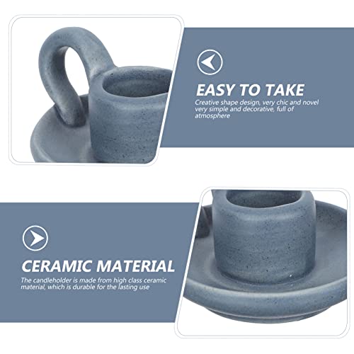DOITOOL 2Pcs Ceramic Candle Holder Candlestick Holder with Handle, Taper Candle Stand Candlelight Stand Holder Decorative Candle Display Holder for Desktop Dining Room Home Decoration Display (Blue) - color: Blue