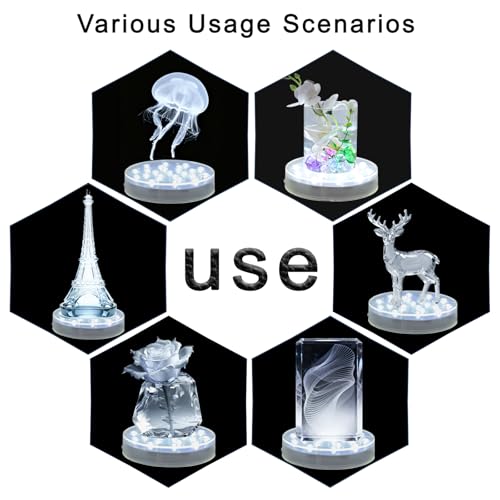 LARDUX Pack of 4 Led Light Base - 6 Inch Round Display Pedestal Light Stand Plate Flat for 3D Crystal Cube Glass Art Acrylic Statues - USB Charge or Battery Powered - size: 6-inch led base