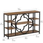 GiftGo 47" Farmhouse Console Tables for Entryway Retro Sofa Table Behind Couch Open Display Storage Shelves for Foyer, Hallway, Front Door,Living Room,Elegant Four-Leaf Clover (Rustic Brown, 47")