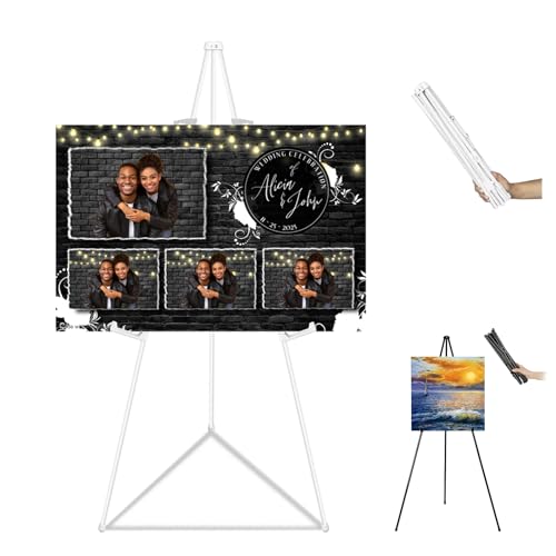 JIUYE Basic White Easel for Wedding Signs,Adjustable Height Floor Easel Stand for Display Posters Tripod Base,Hold Lightweight Arts Indoor use,Supports 4lbs,1Pack