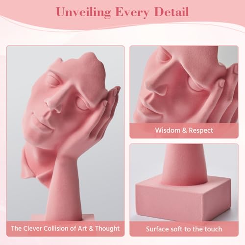 Velvet Flocked Thinker Sculpture for Bookshelf Decor, No Hear Flocked Emotional Art Figurine Modern Abstract Art Statue Spring Decor for Home, Office, Desk Decor (Pink) - color: Nohear-pink