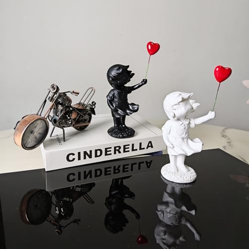 Banksy Street Graffiti Art Statue,Love Balloon Girl Room Decor,Resin Ornaments,Living Room Dining Desk Decorations,Bookshelf Decorative Objects(Black) - color: Love Balloon Girl-black