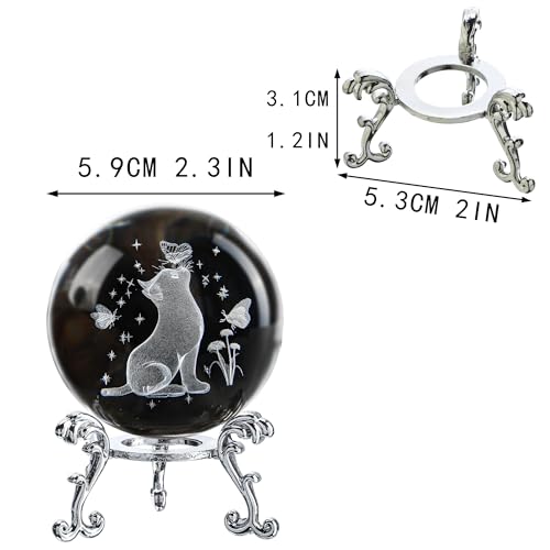 3D Glass Cat Crystal Ball with Stand 60mm Decorative Cats Figurine Paperweight Crystal Sphere Home Officce Table Decor Gifts for Cat Lovers - color: Cat