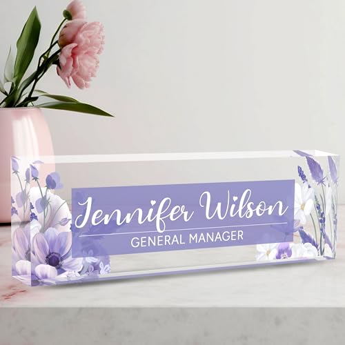 Name Plate for Desk, Personalized Office Decor for Women and Men, Acrylic Accessories, Employee Appreciation Gifts for Boss, Manager, Teacher, Nurse - color: Flower 8
