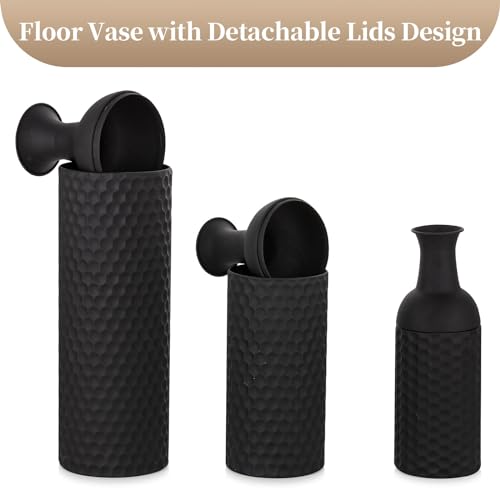 Sziqiqi Large Black Vases Tall 27inch - Metal Floor Standing Vase Set of 3 Modern Honeycomb Texture Big Standing Vase for Living Room Dining Bedroom Home Corner Hallway Indoor Office - style: Large Black Vases
