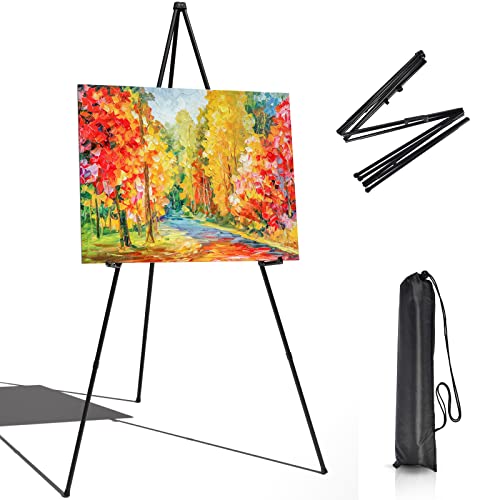 Portable Art Easel Stand 63 Inches - Black Picture Stands for Display w/Bag - Tabletop Art Easel Stand for Sign, Wedding Signs, Poster Stand, Painting Canvas Stand - Metal Tripod, Easels for Display - style: 63 Inch Anthracite Black (1 Pack)