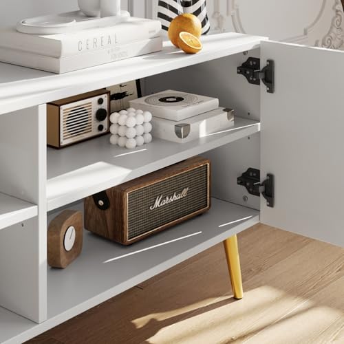 Modern 86in TV Stand for Living Room, Fluted Design Entertainment Center with Adjustable Shelves,Media TV Console Table with Storage for Bedroom,White - color: White