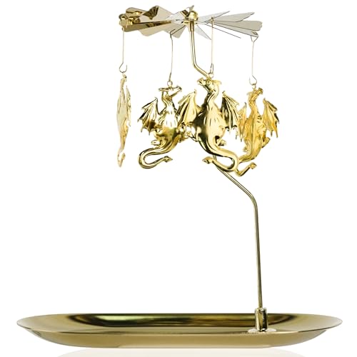 Rotary Candle Holder Dragon Gold Metal Spinning Tea Lights Candle Holder, Romantic Scandinavian Designed Candlestick Ornament for Wedding Party Christmas Festival Home Decor，Dragon - color: Gold Dragon