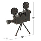 Deco 79 Metal Film Decorative Sculpture Camera Home Decor Statue, Accent Figurine 12" x 7" x 15", Brown